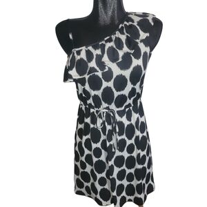 Johnny Martin Black and White Animal Print Ruffle One Shoulder Midi Dress S